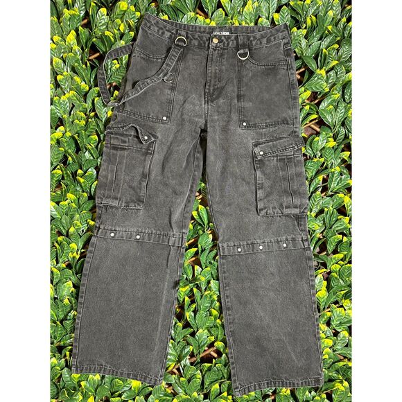 Fashionova Black High Rise Wide Leg Cargo Jeans Size 13 - Picture 1 of 3